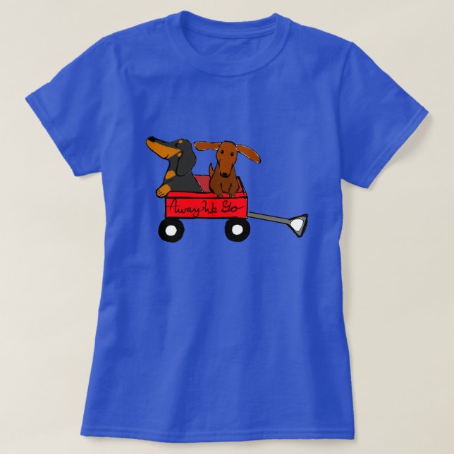 Camiseta Dachshund T-shirt Little Red Wagon (Frente do Design)