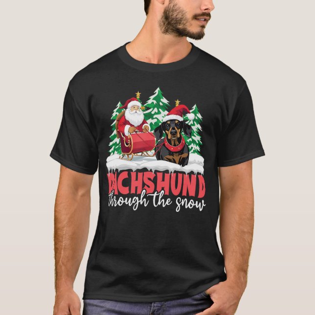 Camiseta Dachshund Through The Snow Doxie Wiener Dog Christ (Frente)