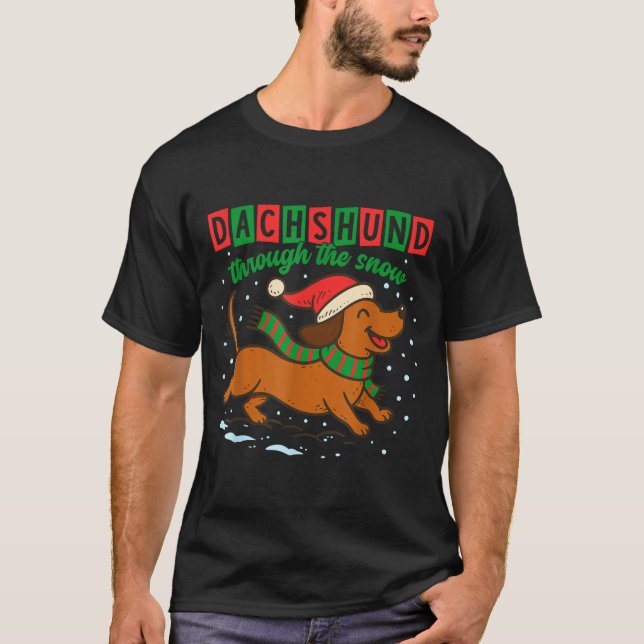 Camiseta Dachshund Through The Snow Funny Christmas Wiener  (Frente)