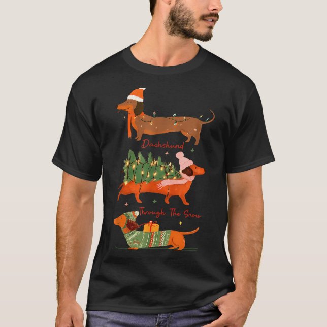 Camiseta Dachshund Through The Snow Merry Christmas Dachshu (Frente)