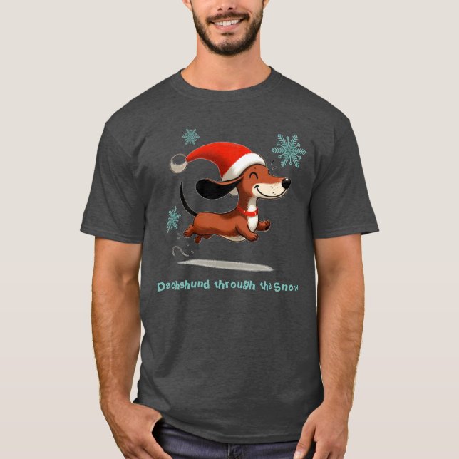 Camiseta Dachshund through the Snow puppy dog Christmas (Frente)