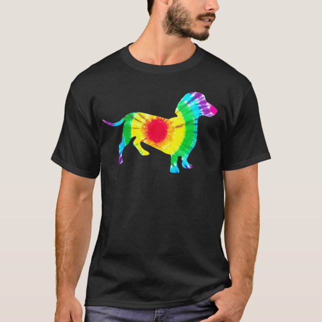 Camiseta Dachshund Tie Dye Hippie Dachshund Puppy Cão (Frente)