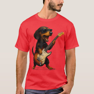 Camiseta Dachshund Tocando Guitarra Música Rock Amante de C