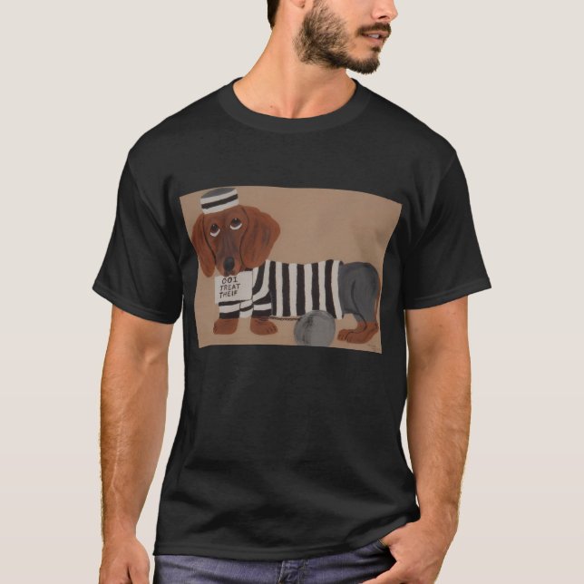 Camiseta  Dachshund Treat Thief Jailbird (Frente)