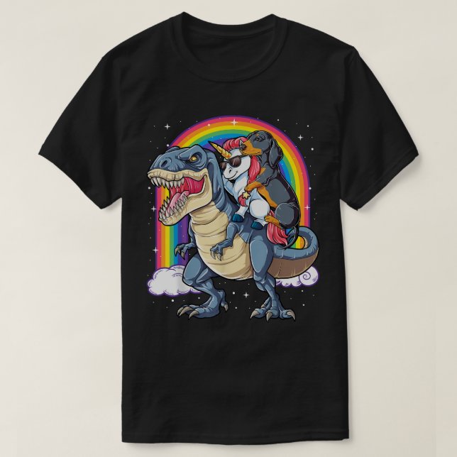Camiseta Dachshund Unicorn Andando Dinossauro T re Difs Mul (Frente do Design)