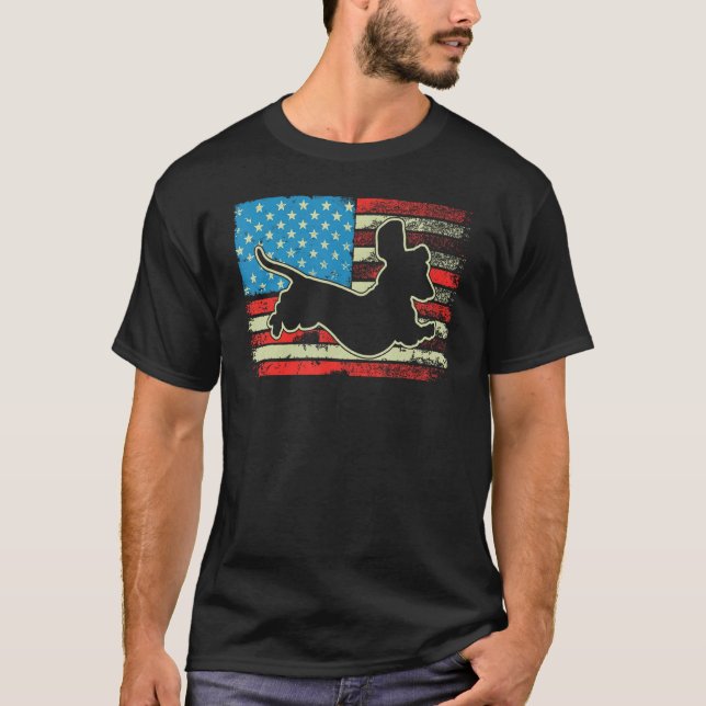 Camiseta Dachshund USA Flag Doxie Weiner Dog 4th of July Pa (Frente)