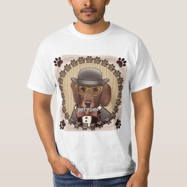 Camiseta dachshund usando óculos (Frente)
