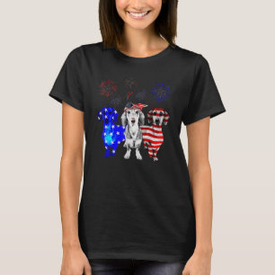 Camiseta Dachshund Vermelho Branco Azul Bandeira Dos EUA Fo