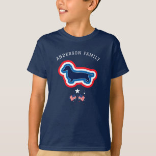 Camiseta Dachshund Vermelho Branco e Azul 4 de Julho Cachor