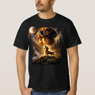 Camiseta Dachshund Vintage dos Anos 90 Uivando para a Lua C