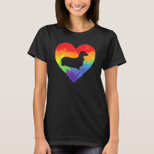 Camiseta Dachshund Watercolor Art Rainbow Heart Para Dachsh