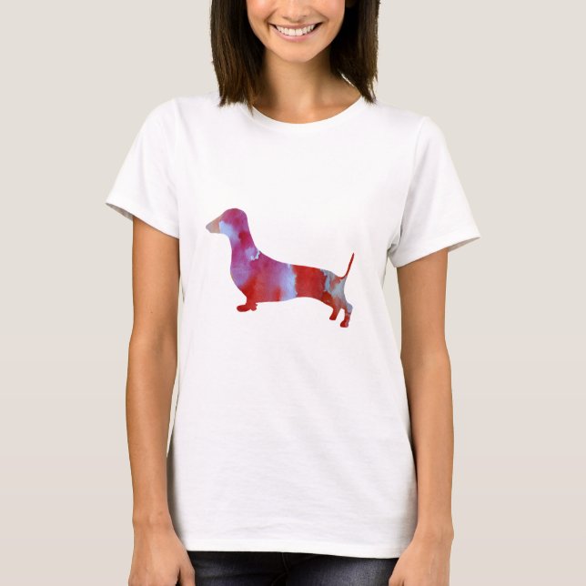 Camiseta Dachshund Watercolor rosa, (Frente)