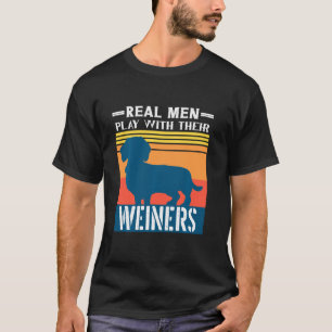Camiseta Dachshund Weiner Cão Real Homens Brincam Com Sua E