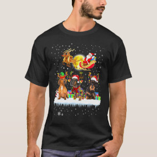 Camiseta Dachshund Weiner Reindeer Papais noeis Luzes Andan