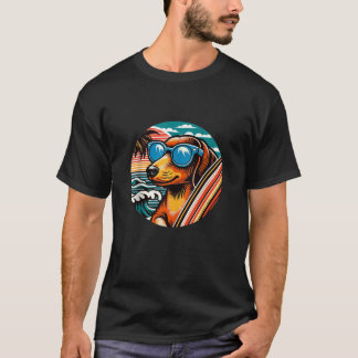 Camiseta Dachshund Wiener Dog Surfing Summer Vibes Beach Su