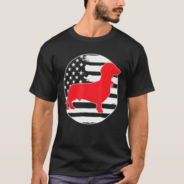 Camiseta Dachshund Wiener Usa Bandeira 4 De Julho (Frente)