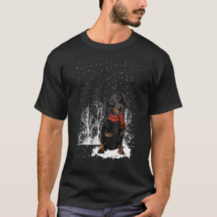 Camiseta Dachshund Winter Scarf Dogs Tree Forest Snow Chri