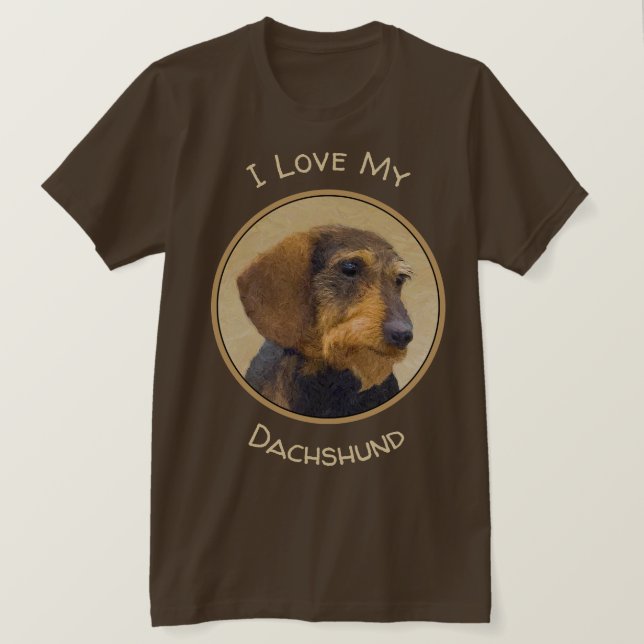 Camiseta Dachshund (Wirehaired): Pintura original de cães (Frente do Design)
