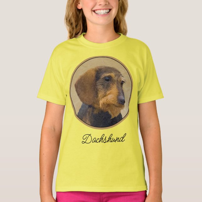 Camiseta Dachshund (Wirehaired) Pintura Original de Cão Art (Frente)
