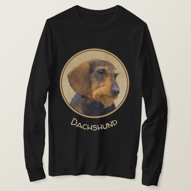 Camiseta Dachshund (Wirehaired) Pintura Original para Cacho (Frente do Design)