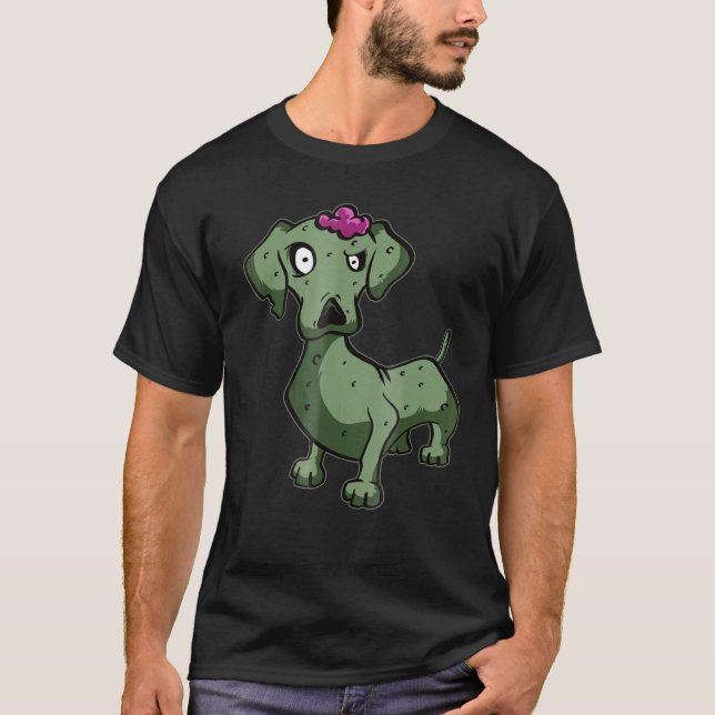 Camiseta Dachshund Zombie Vivendo Morto Halloween (Frente)
