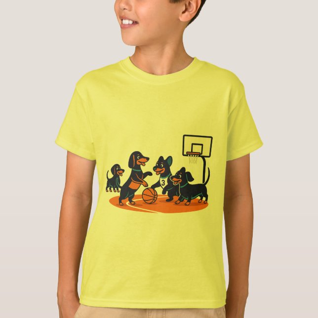 Camiseta Dachshunds playing Basket Ball (Frente)