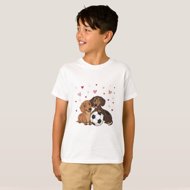 Camiseta Dachshunds with soccer ball for Valentine's Day (Frente Completa)