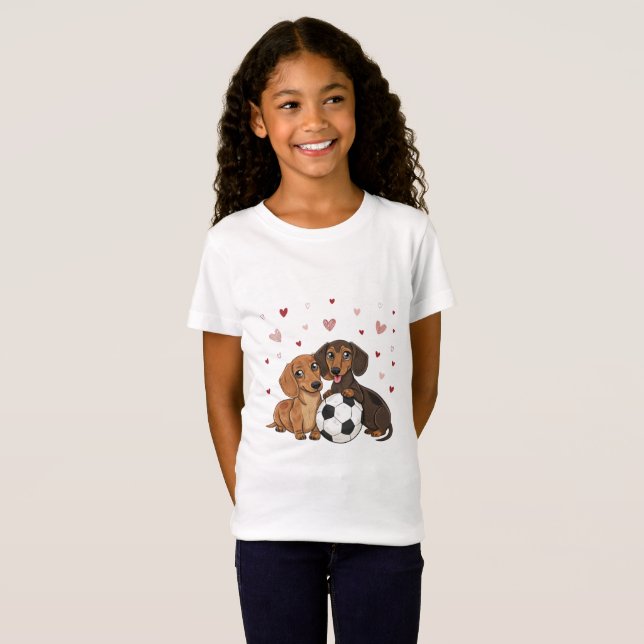 Camiseta Dachshunds with soccer ball for Valentine's Day (Frente Completa)