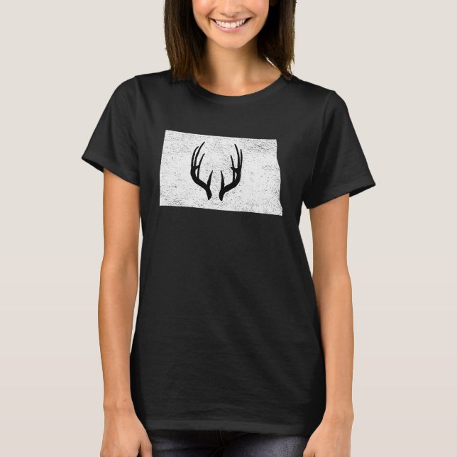 Camiseta Dacota do Norte ND Deer Hunting Shed Antlers (Frente)
