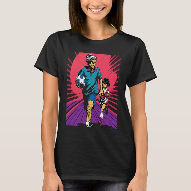 Camiseta Dad and Daughter Playing Football Retro Pop Footba (Frente)