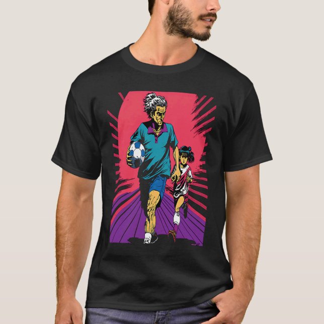 Camiseta Dad and Daughter Playing Football Retro Pop Footba (Frente)
