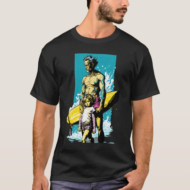 Camiseta Dad And Daughter Surfing Retro Pop Surfer Dad  1 (Frente)