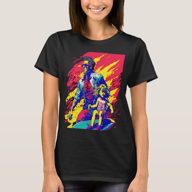 Camiseta Dad And Daughter Surfing Retro Pop Surfer Dad  2 (Frente)