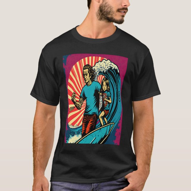 Camiseta Dad And Daughter Surfing Retro Pop Surfer Dad  3 (Frente)