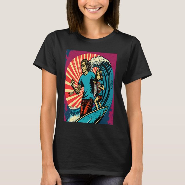 Camiseta Dad And Daughter Surfing Retro Pop Surfer Dad  3 (Frente)
