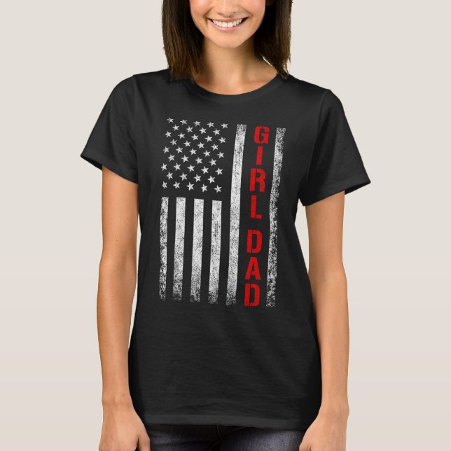 Camiseta Dad Daughter Dad Of Girls Usa Flag Father's Day  (Frente)