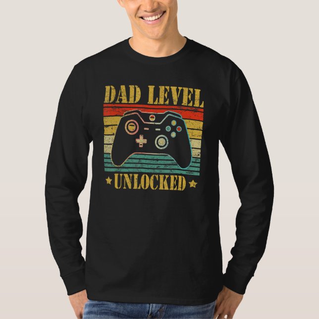 Camiseta Dad Level Unlocked 2023 Gamer Pregnancy Soon To Be (Frente)