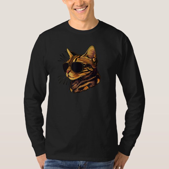 Camiseta Dad Mom Cat Sunglasses  Bengal Cat (Frente)