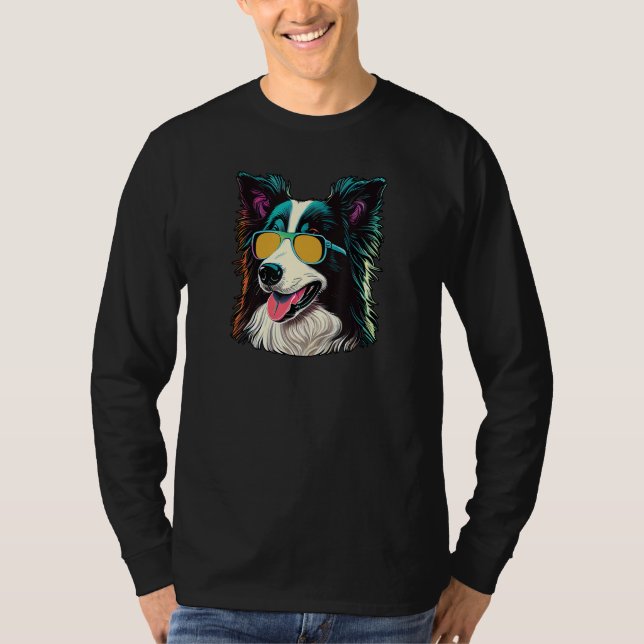 Camiseta Dad Mom Cool Dog Sunglasses  Border Collie (Frente)