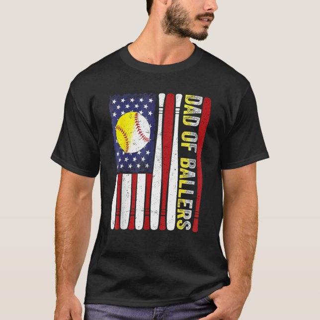 Camiseta Dad Of Ballers Baseball Softball American Flag Fat (Frente)