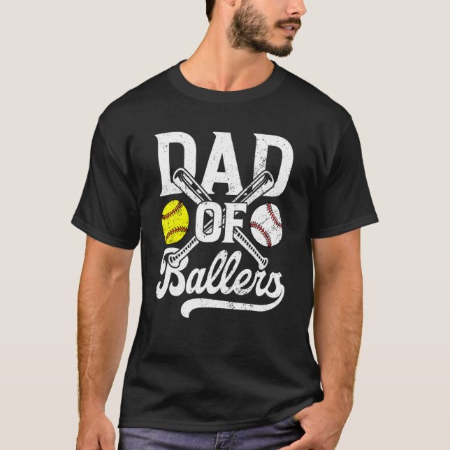 Camiseta Dad Of Ballers Baseball Softball Game Day Father s (Frente)