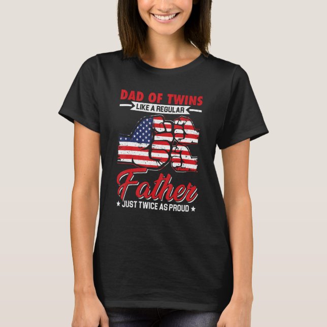 Camiseta Dad Of Twins American Flag 4th Of July Fathers Day (Frente)