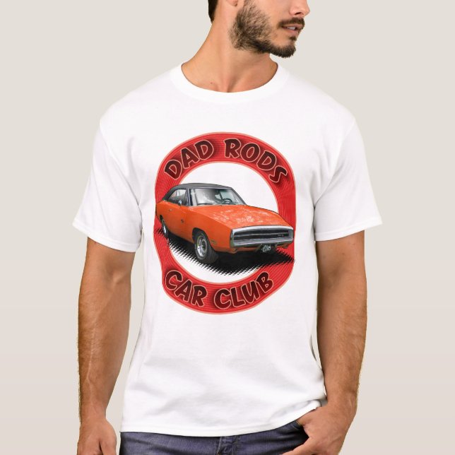 Camiseta Dad Rods Car Club Red Charger Car T-Shirt (Frente)