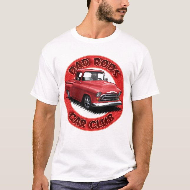 Camiseta Dad Rods Car Club Red Pickup Car T-Shirt (Frente)