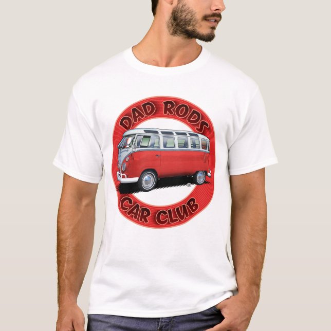 Camiseta Dad Rods Car Club Red Transporter Bus T-Shirt (Frente)