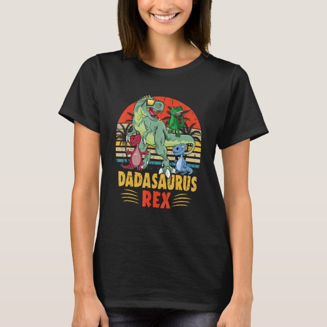 Camiseta Dad saurus Rex Daddy Dinosaur 3 three Kids Father' (Frente)