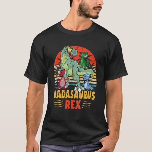 Camiseta Dad saurus Rex Daddy Dinosaur 3 three Kids Father' (Frente)