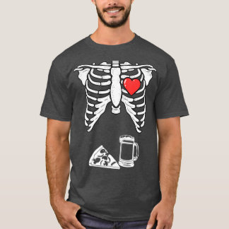 Camiseta Dad Skeleton Halloween Beer Pizza Funny Couple