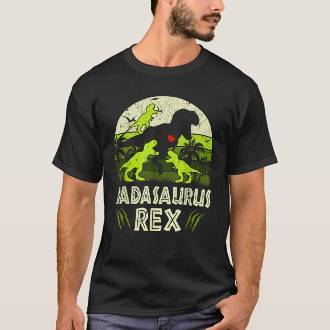 Camiseta Dada Dinossaur T Rex Dadasaurus 3 crianças Igualan (Frente)
