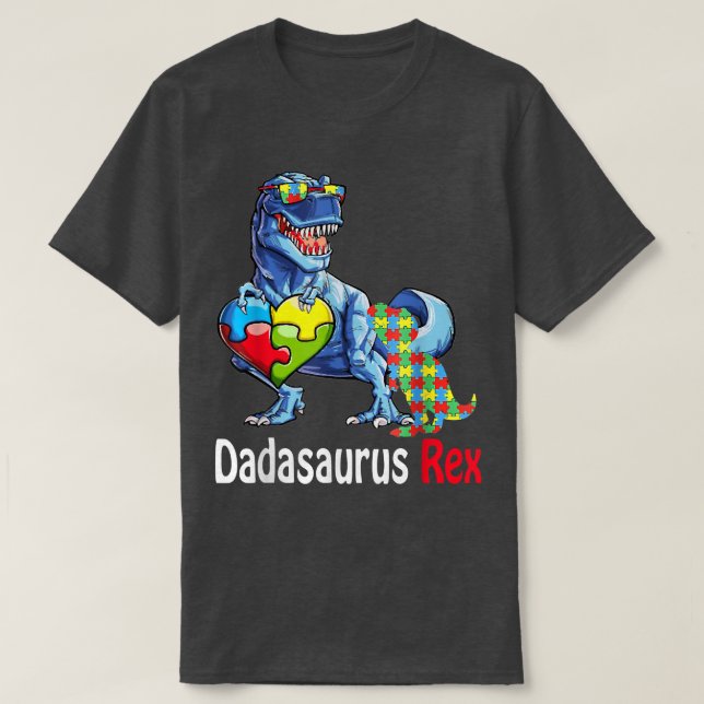 Camiseta Dadasaurus Daddy Rex Autism Awareness Proud Dad Fa (Frente do Design)